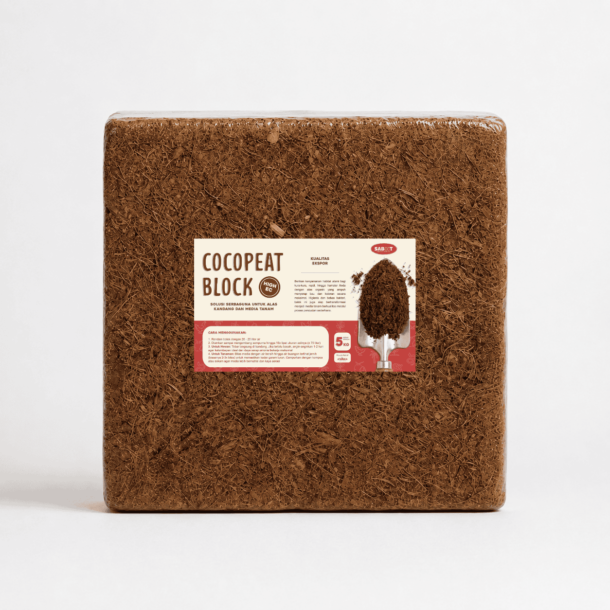 SABOOT High EC Cocopeat Block 5KG - export grade high EC cocopeat supplier Indonesia