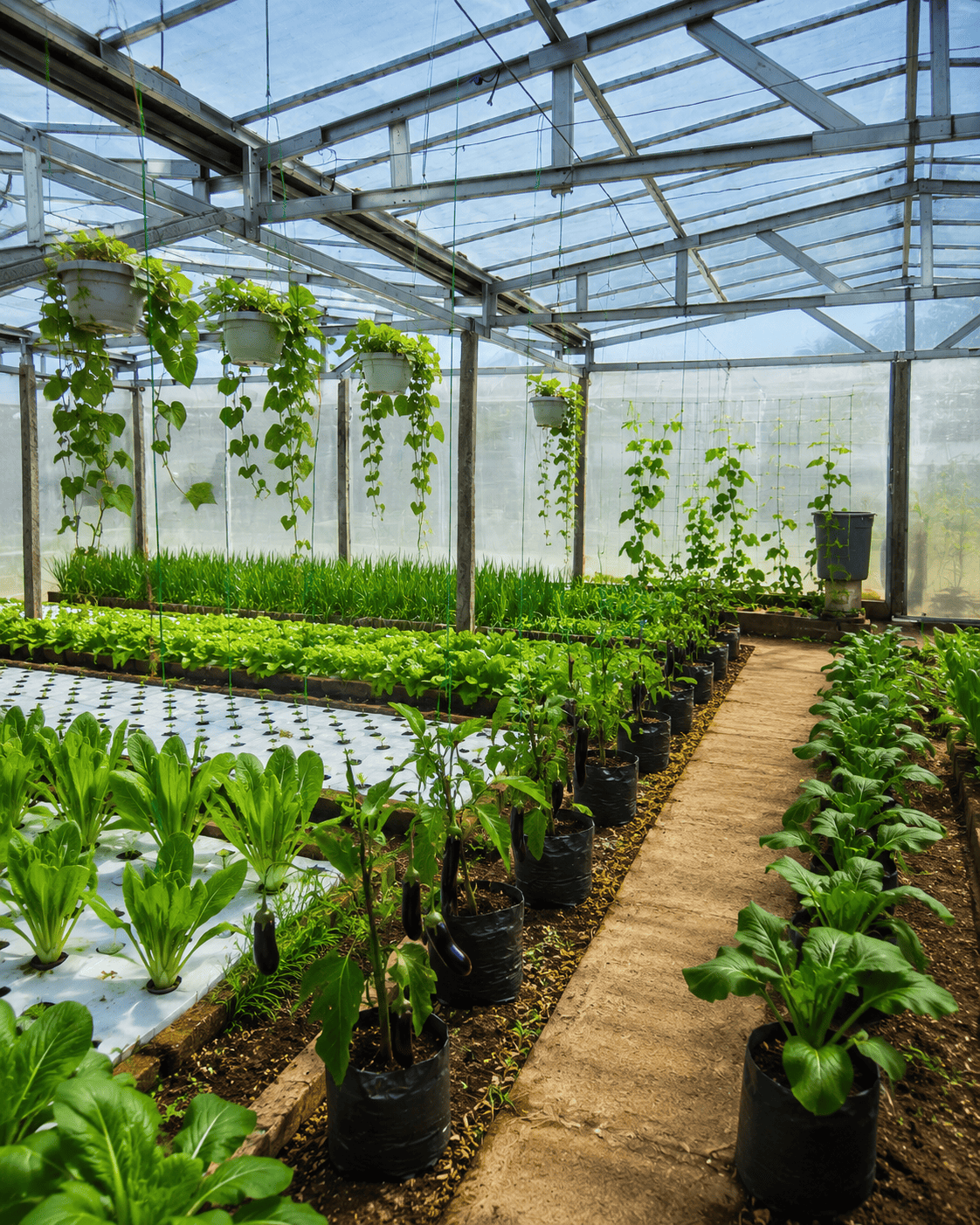 Greenhouse farming with mixed vegetable crops, an application of growing media in horticulture