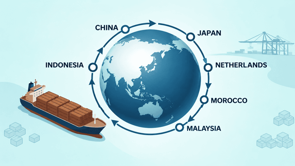 Infographic of international shipping routes